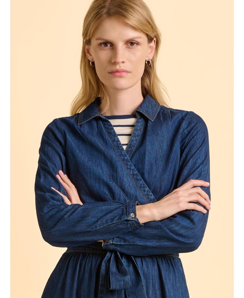 Women's Fern Long Sleeve V-Neck Shirt Midi Dress