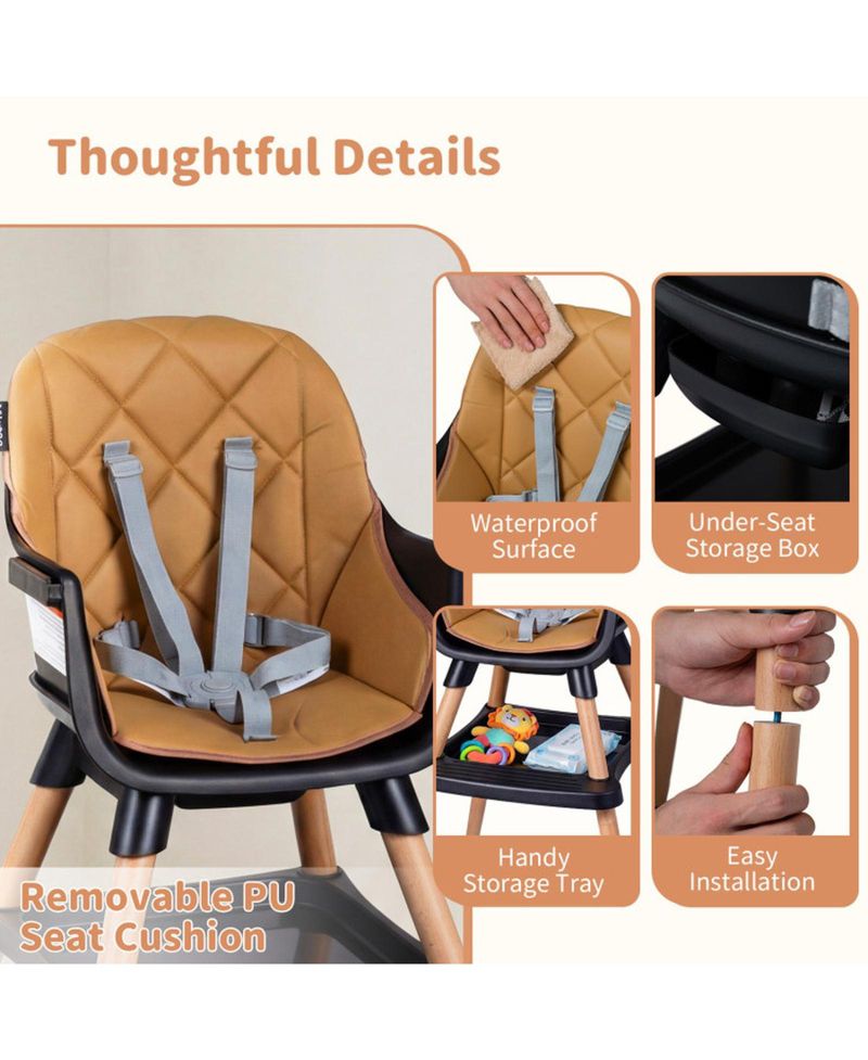 9-in-1 Convertible Baby High Chair with Storage Box and Wood Legs