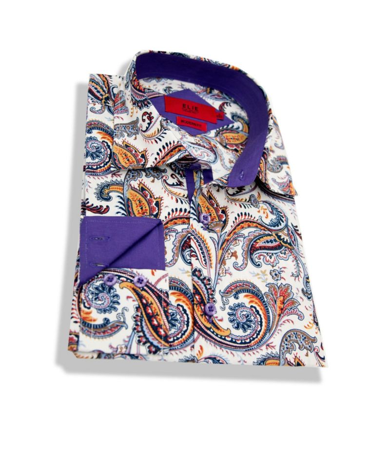 Little Boys Purple Slim Fit Paisley Dress Shirt
