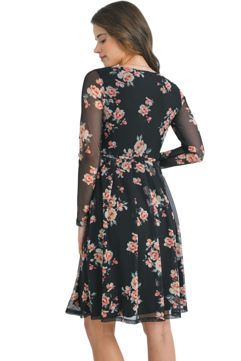 Maternity Floral Square Neck Long Sleeve Dress