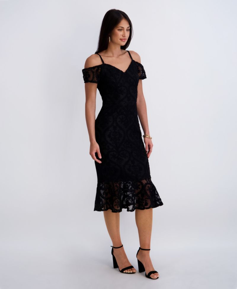 Women's Crochet Lace Removable Straps Sweetheart Neck Midi Dress