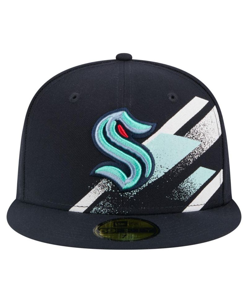 Men's Deep Sea Blue Seattle Kraken Faded Lines 59FIFTY Fitted Hat