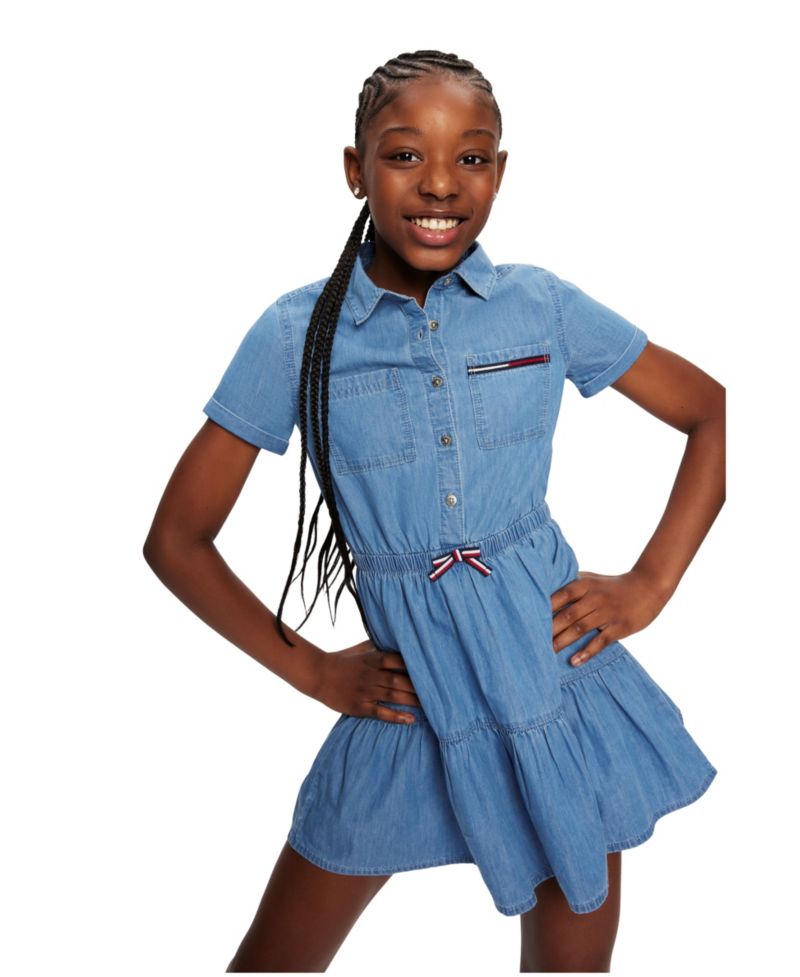 Toddler and Little Girls Lightweight Denim Ruffled Shirtdress