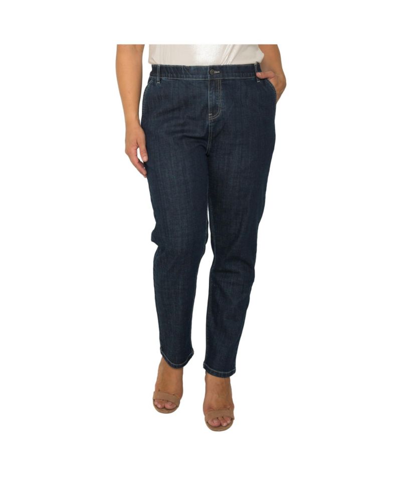 Women's Elastic Waist High Rise Slim Straight Denim Jeans