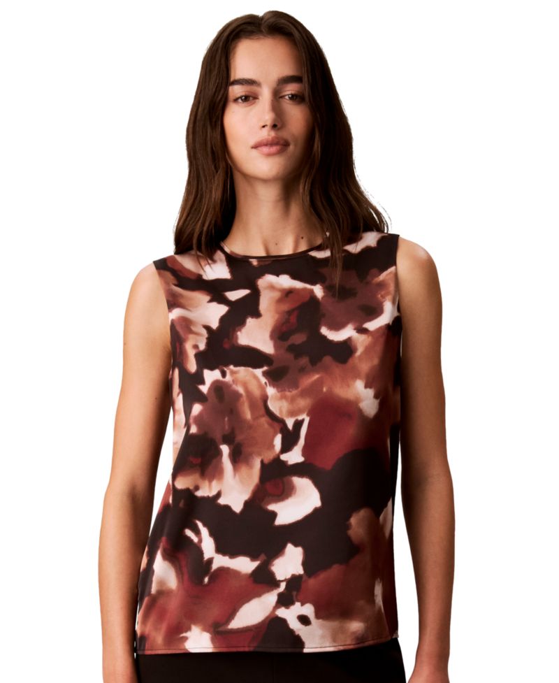 Petite Sleeveless Crewneck Floral-Print Tank