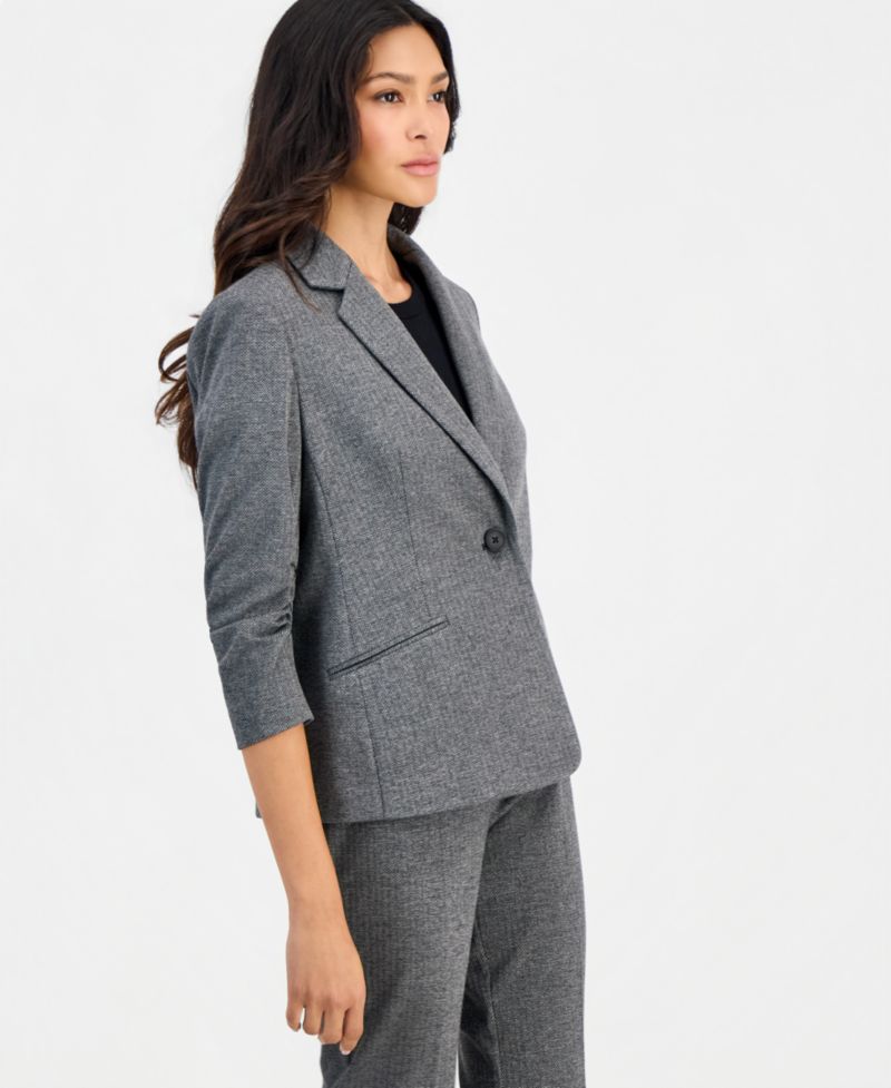 Petite Ponte One-Button Scrunch-Sleeve Jacket & NYC Compression Side-Tab Pull-On Pants