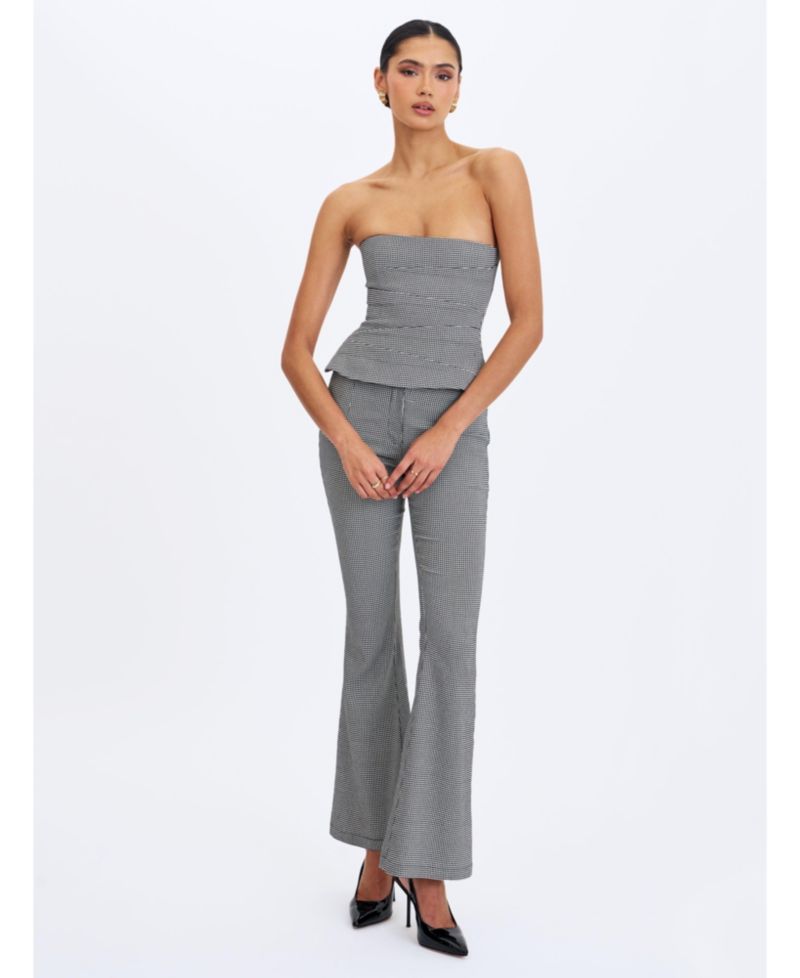 Women's Ulla Micro-Houndstooth Strapless Peplum Top