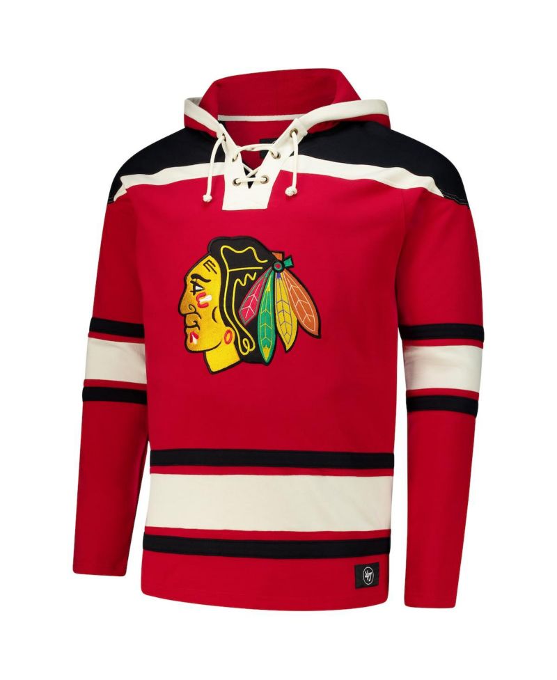 47 Brand Men's Connor Bedard Red Chicago Blackhawks Big & Tall Lace-up Pullover Hoodie