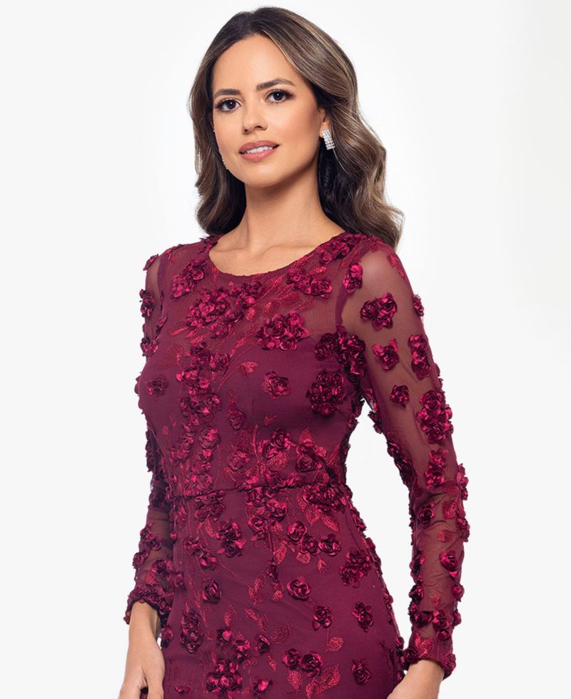 Women's Long Sleeve Rose Flower Dress