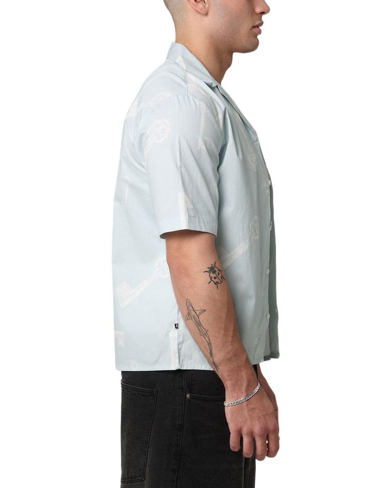 Men's Skeleton Key Button Up Shirt - Light Blue S