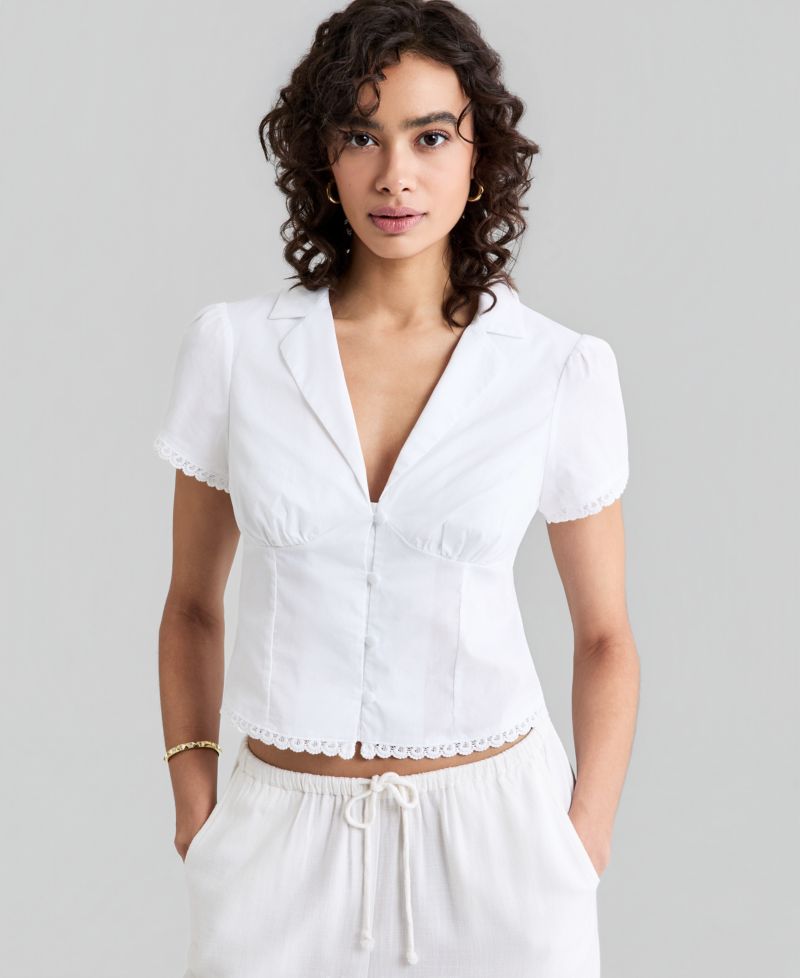 Women's Lace-Trim Fitted Cotton Shirt