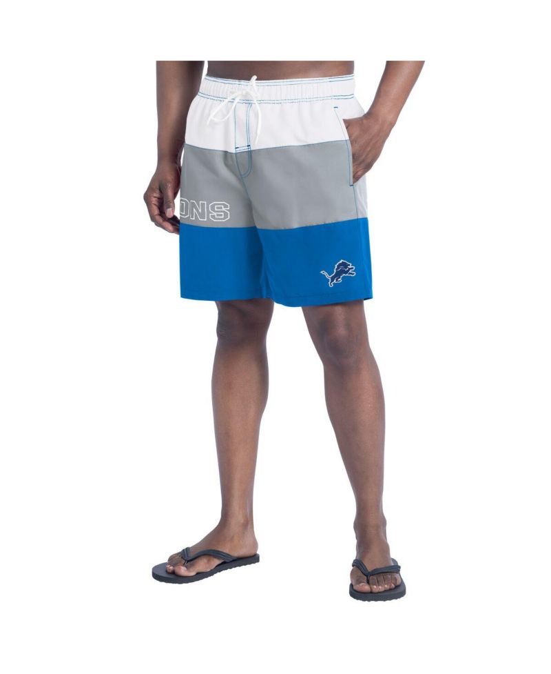 Men's Blue/Silver Detroit Lions Sunrise Volley Swim Shorts