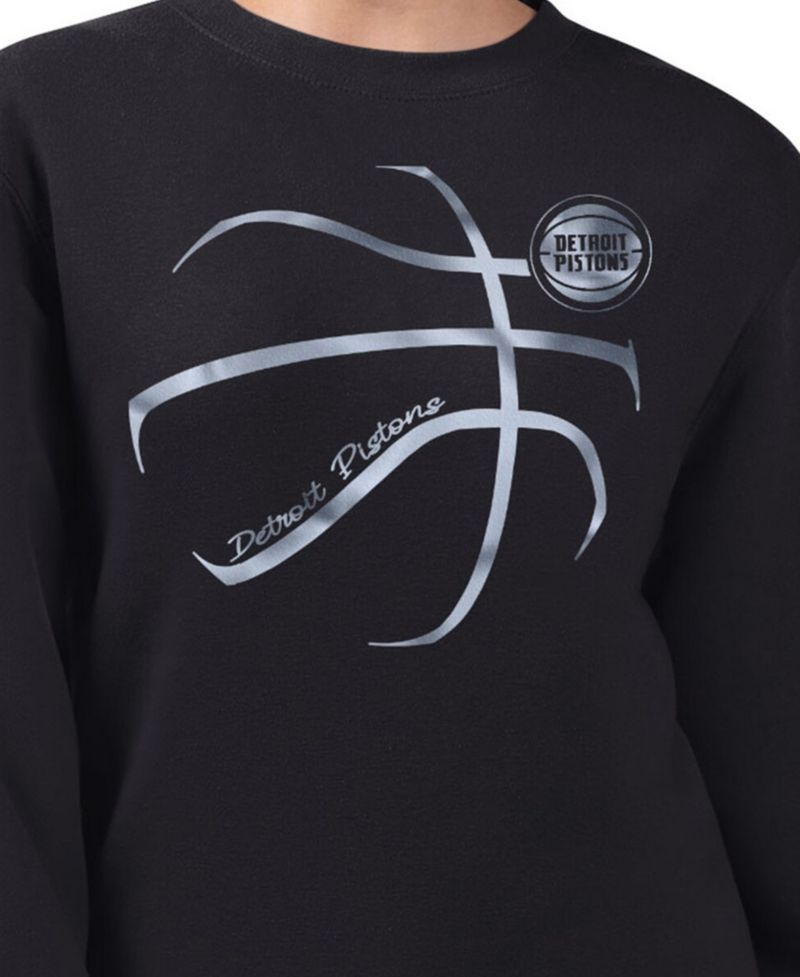 Women's Black Detroit Pistons Metallic Print Basketball Sketch Fleece Sweatshirt