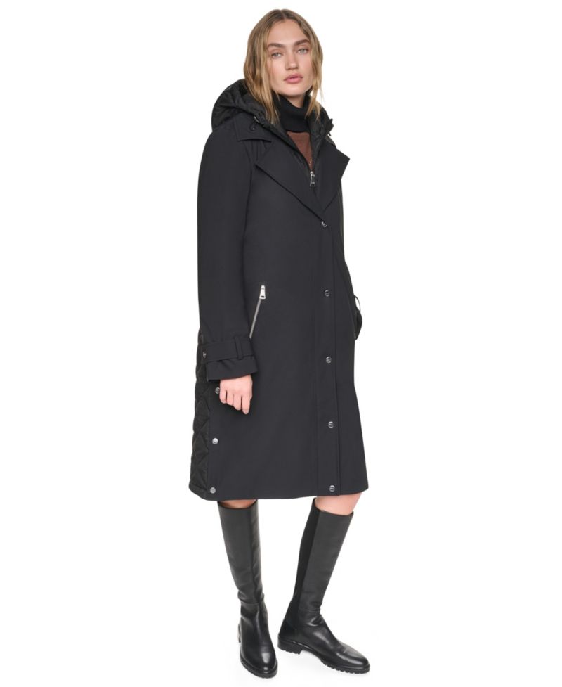 Women's Belted Trench with Hooded Bib Coat