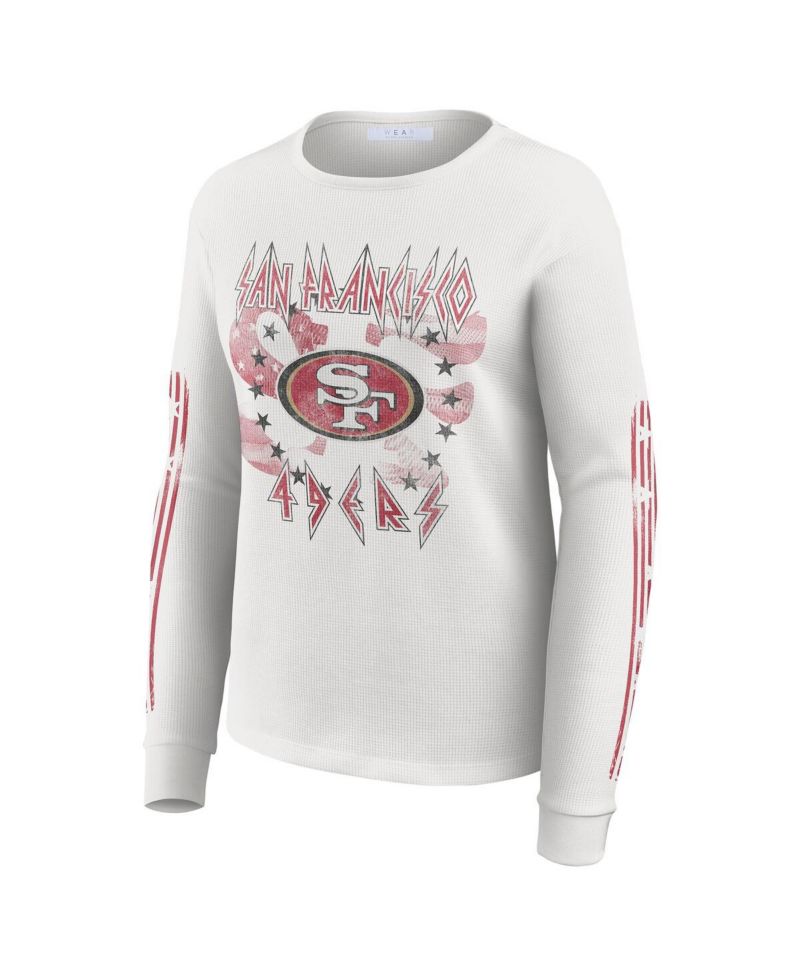 Women's White San Francisco 49ers Graphic Waffle Long-Sleeve T-Shirt