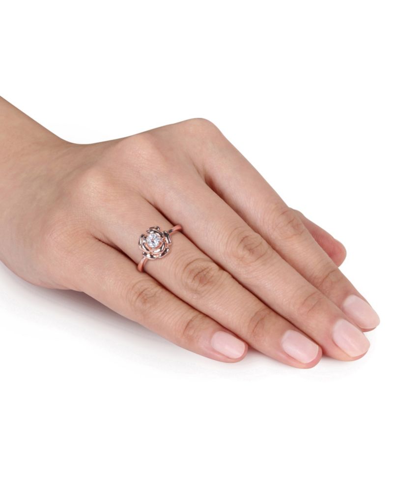 Lab-Grown White Sapphire (1/3 ct. t.w.) Floral Ring in 18k Rose Gold Over Sterling Silver