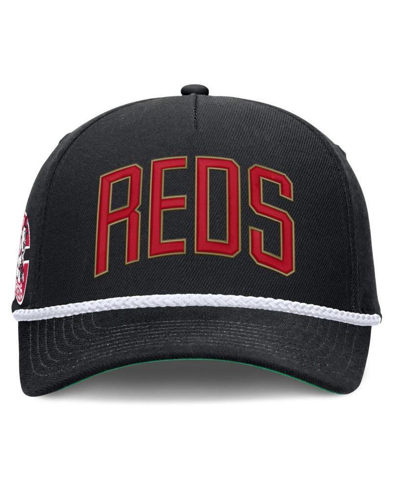 Men's Black Cincinnati Reds Cooperstown Collection Rise Adjustable Hat