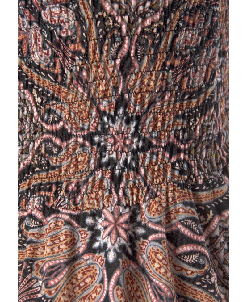 Women's Viscose Printed Smocked Convertible Multiway Bandeau Maxi Dress