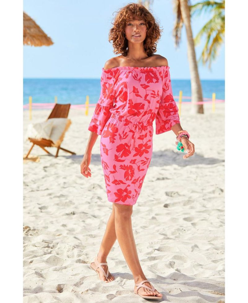 Women's Viscose Floral Print Off Shoulder Multiway Short Dress
