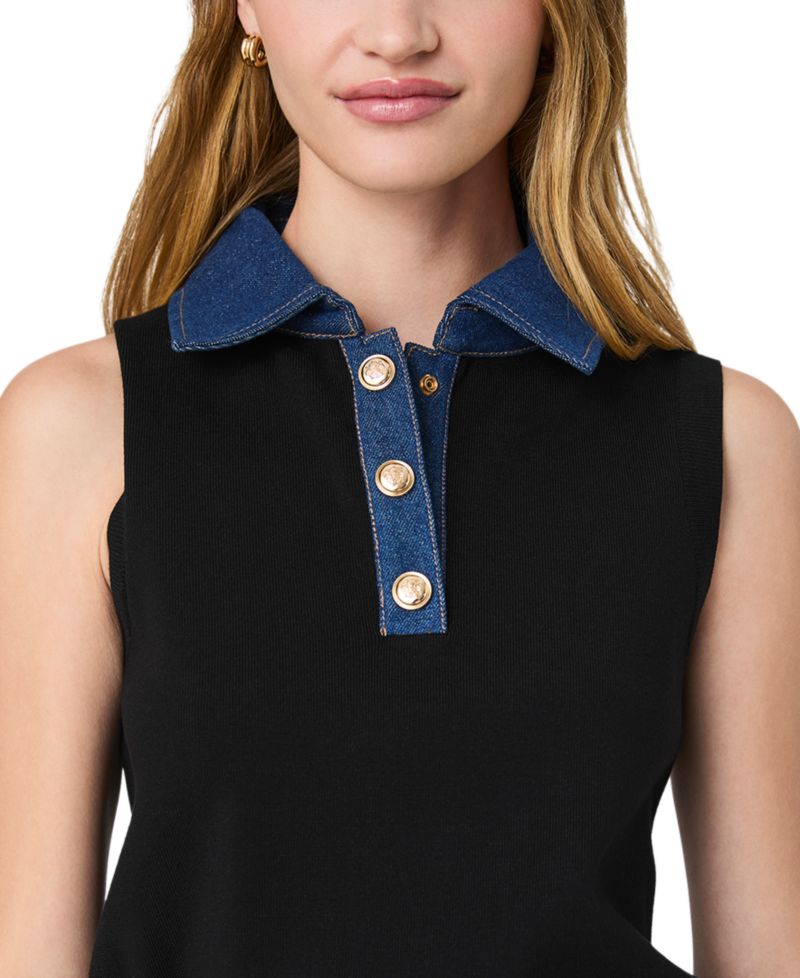 Women's Maxine Knit Denim Collar Sleeveless Sweater