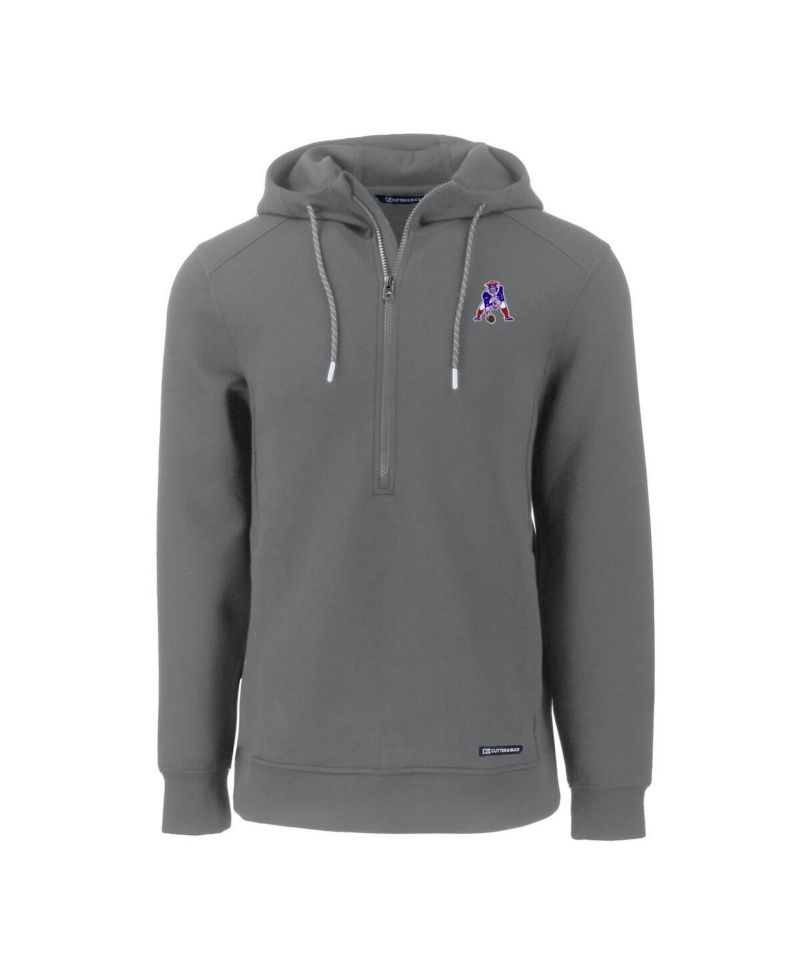 Men's Gray New England Patriots Throwback Roam Eco Half-Zip Pullover Hoodie