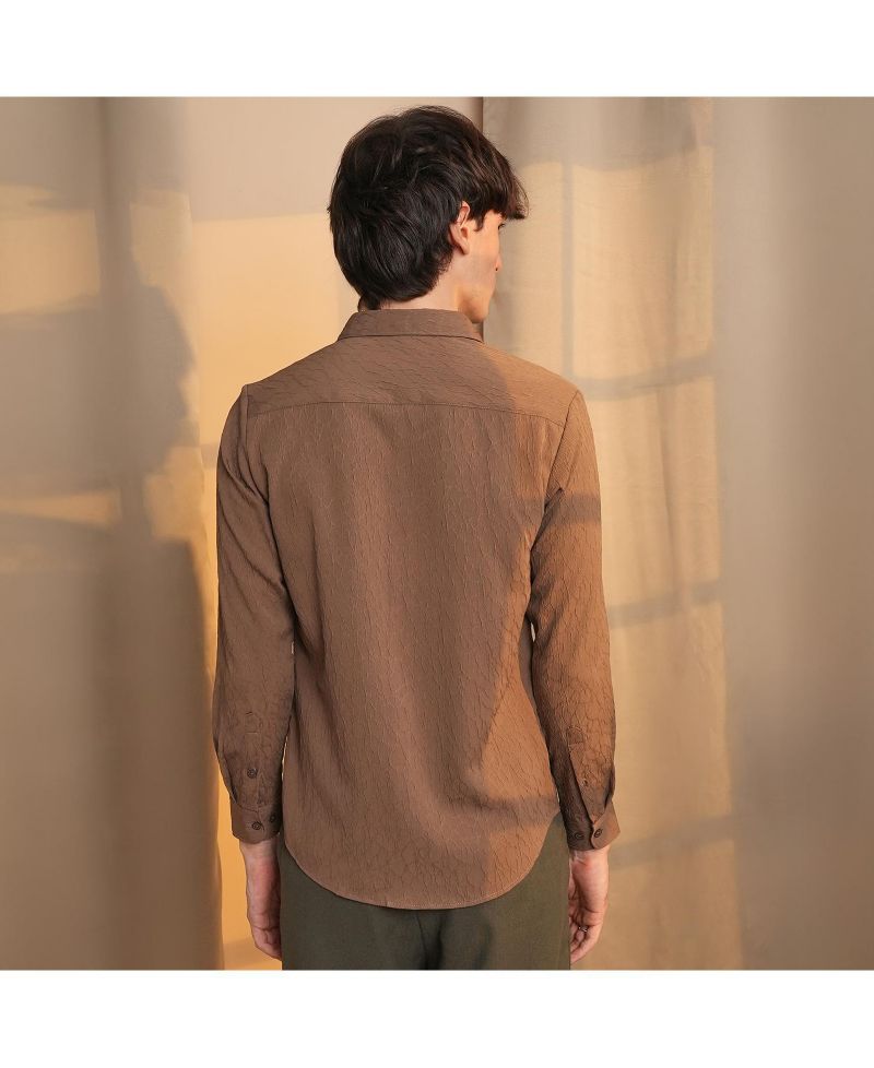 Men's Ash Brown Veined-Textured Shirt