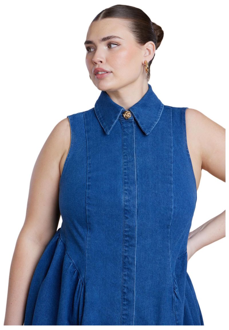 Women's Sleeveless Denim Button Detail Dress