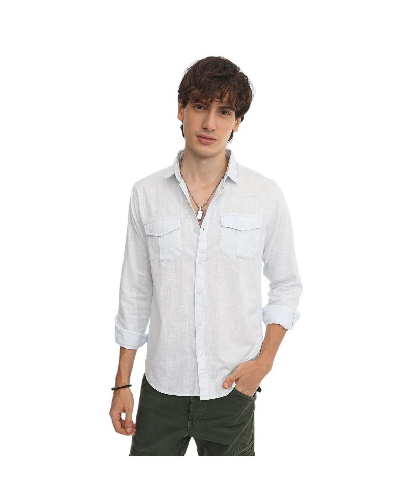 Men's Baby Blue Solid Utility Shirt