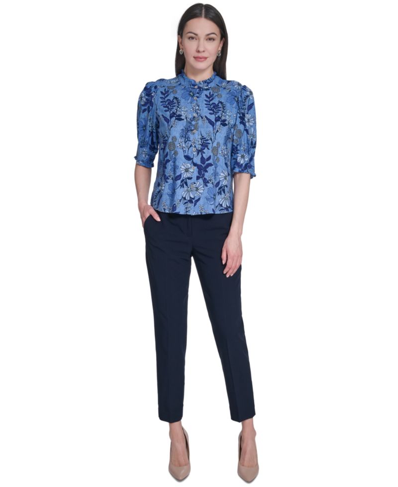 Women's Floral Print Elbow-Sleeve Blouse