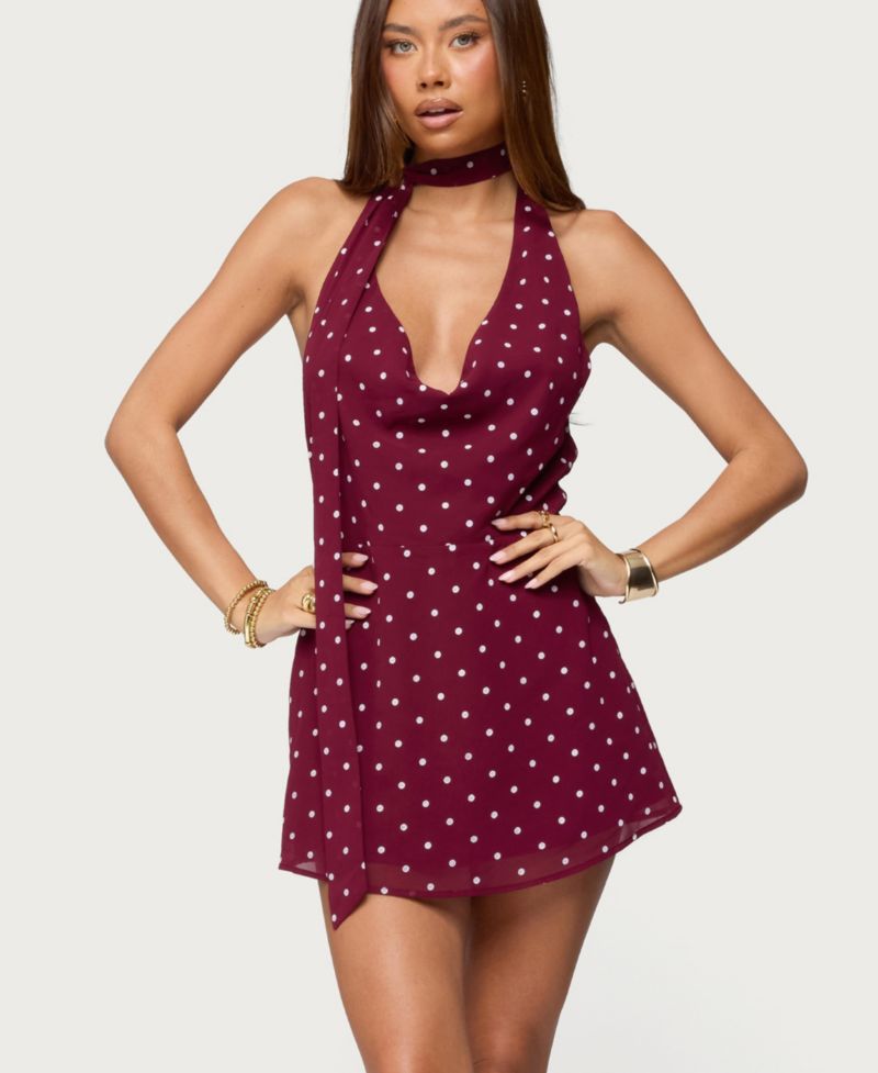 Women's Polka Dot Cowl Neck Mini Dress