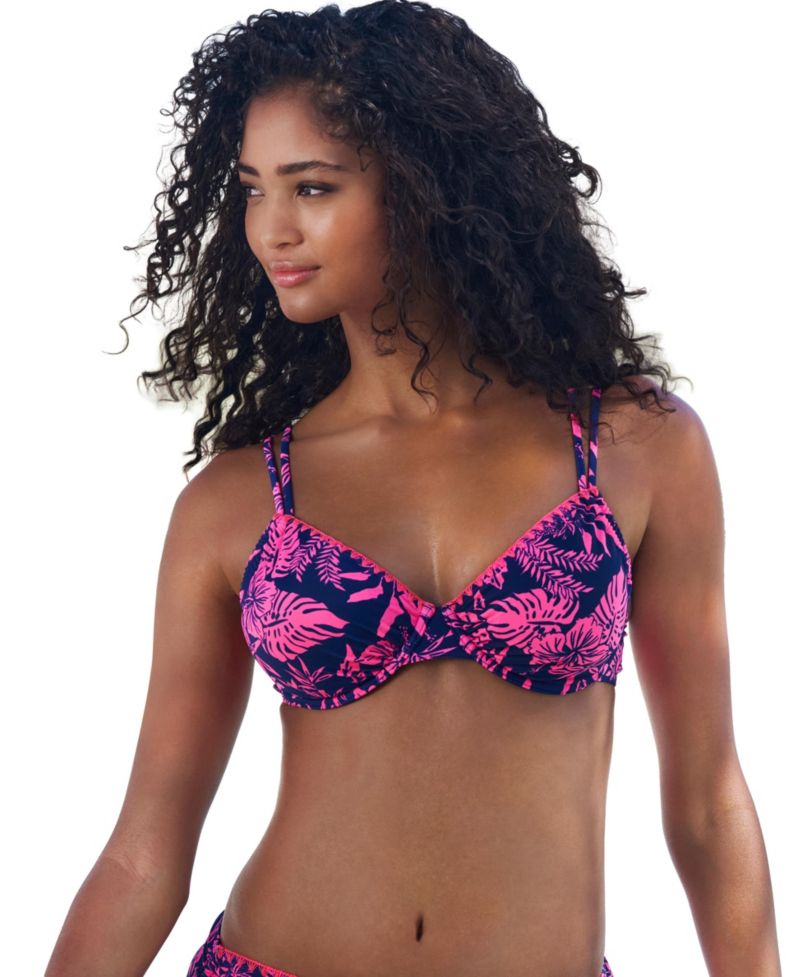 Women's Floral Print Tropical Removable Pads Underwire Bikini Top