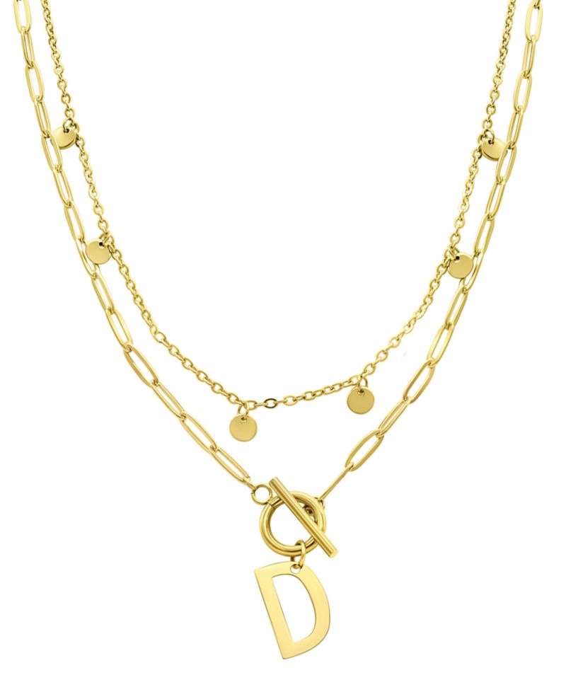 Tarnish Resistant 14K Gold-Plated Confetti and Paperclip Layered Initial Toggle Necklace