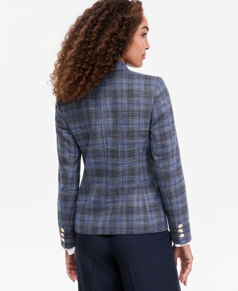 ASL Petite Plaid Double-Breasted Blazer