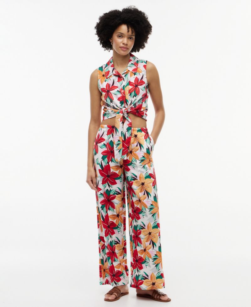 Women's Printed Linen-Blend Pants