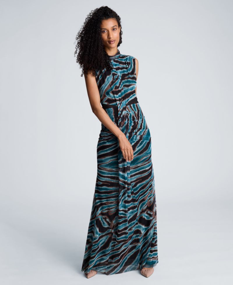 Women's Mock-Neck Sleeveless Pleated Maxi Dress