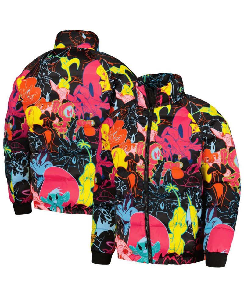Men's Black Looney Tunes Bugs Bunny Raglan Full-Zip Puffer Jacket