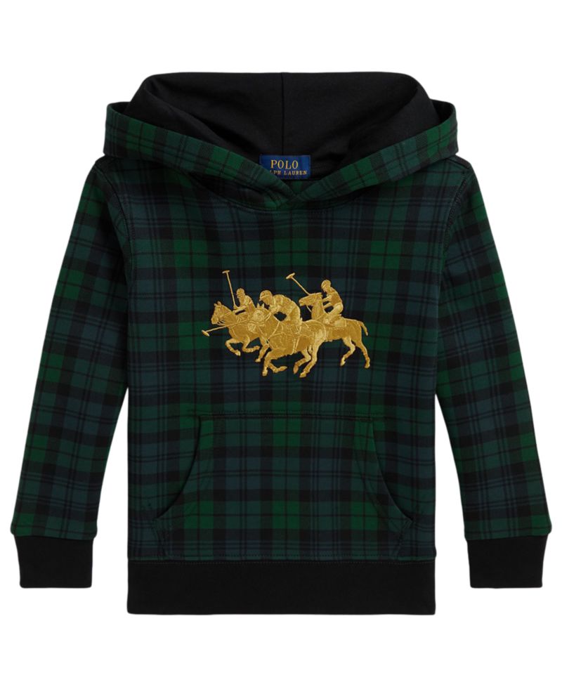 Boys' 2T-7 Triple-Pony Plaid Long-Sleeve Fleece Hoodie