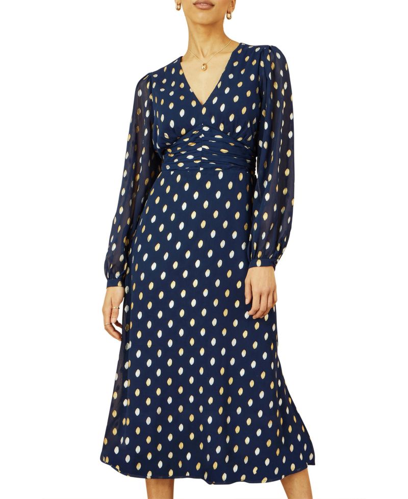 Women's Elegant Foil Print Midi Dress
