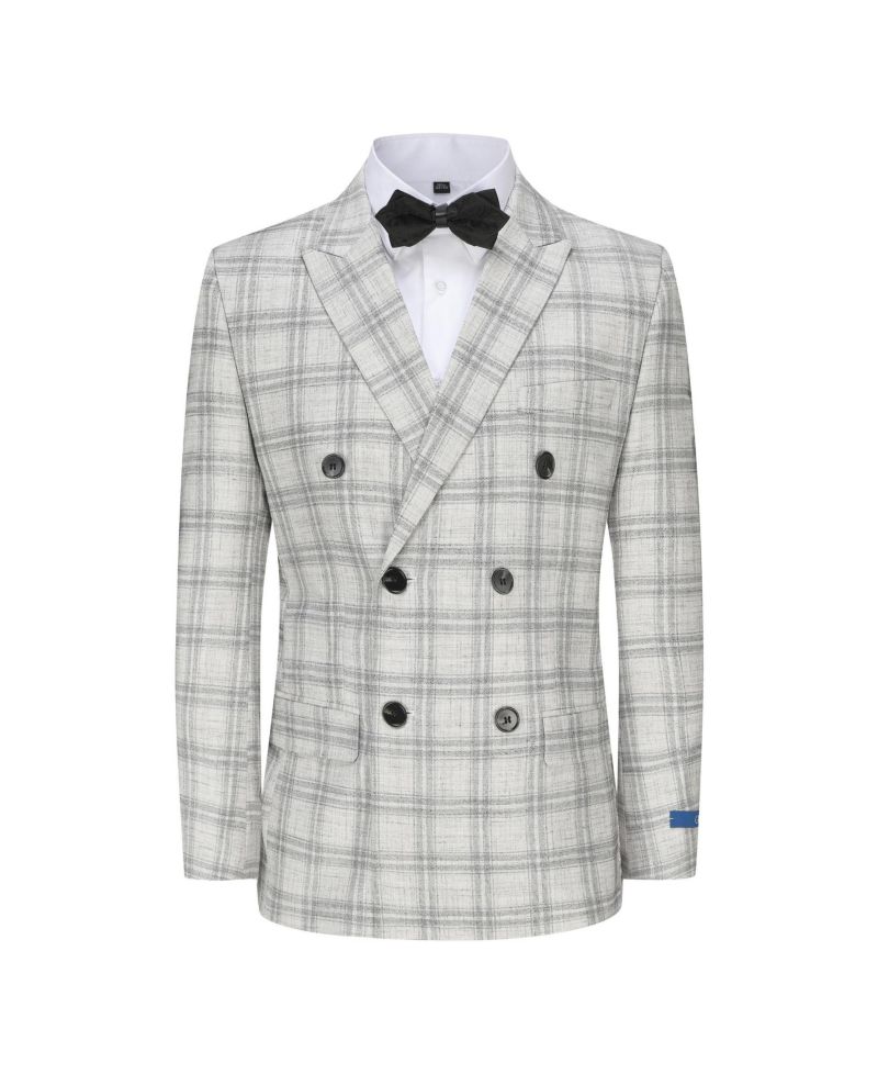 Men's 2 Piece Slim Fit Grey Check Double Breasted Suit