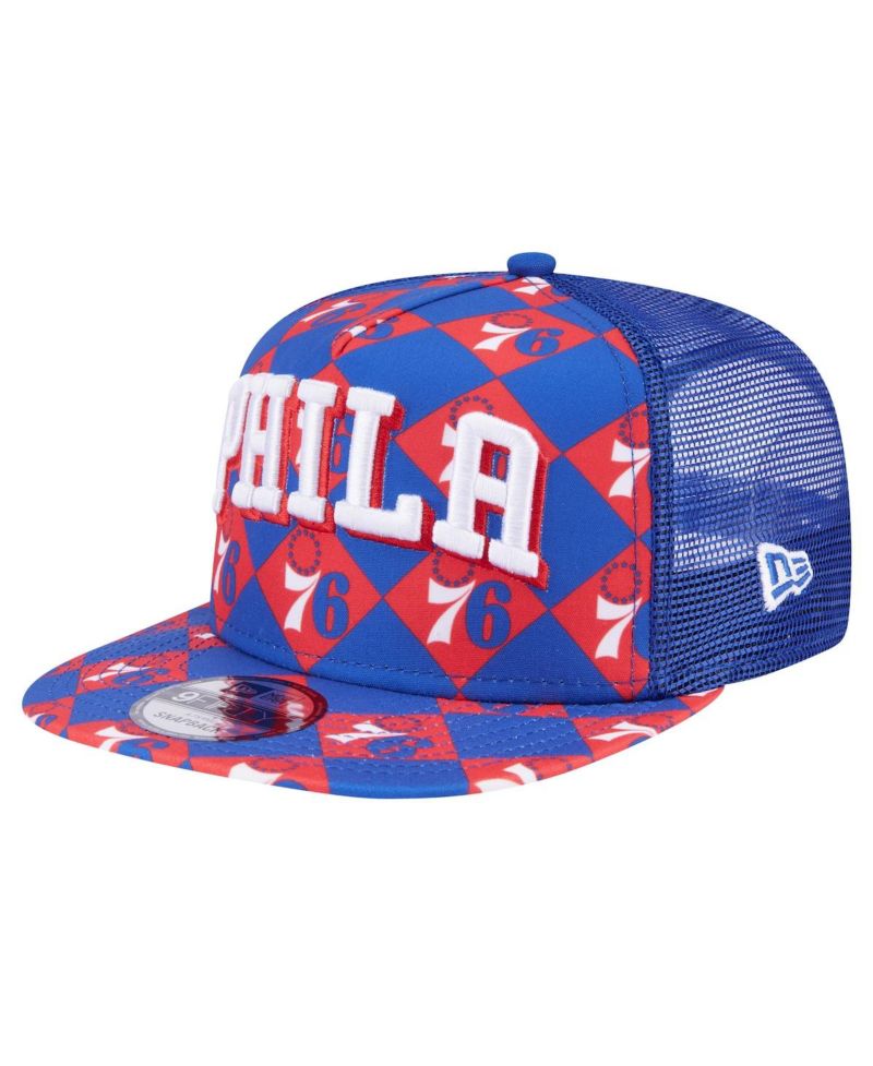 Men's Royal Philadelphia 76ers Seeing Diamonds A-Frame Trucker 9FIFTY Snapback Hat