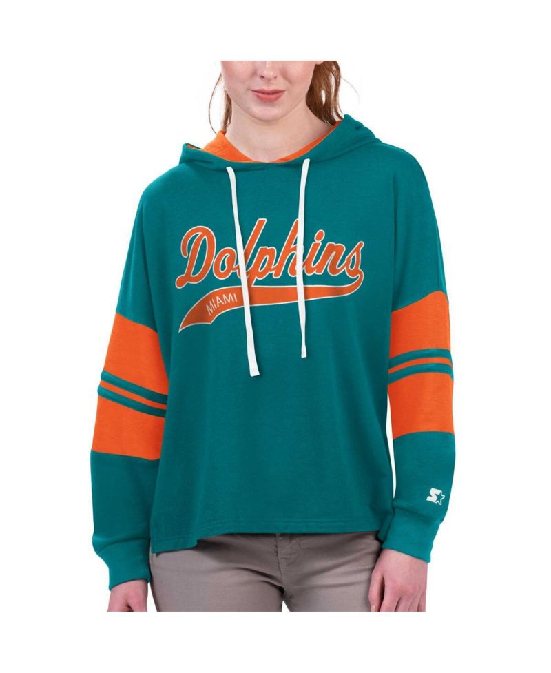 Women's Aqua Miami Dolphins Bump And Run Long Sleeve Hoodie T-shirt
