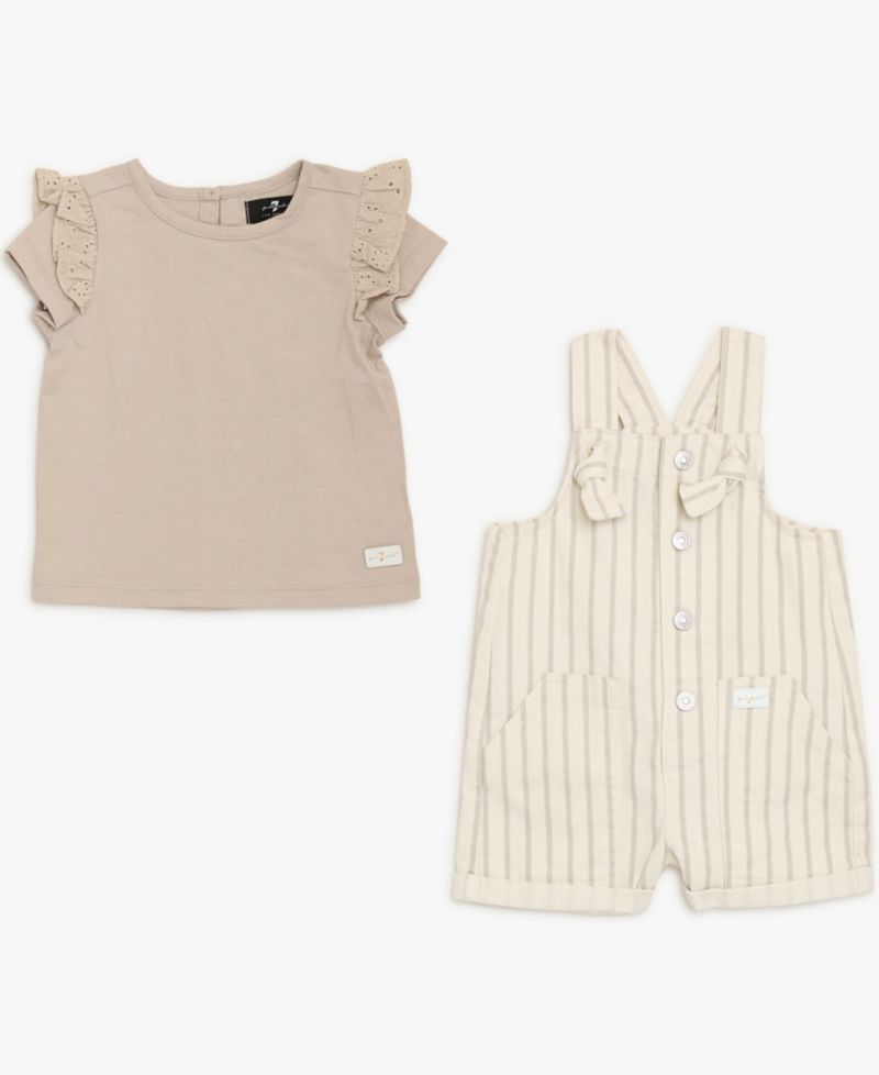 Baby Girls' Short-Sleeve T-Shirt and Overall, 2-Piece Set
