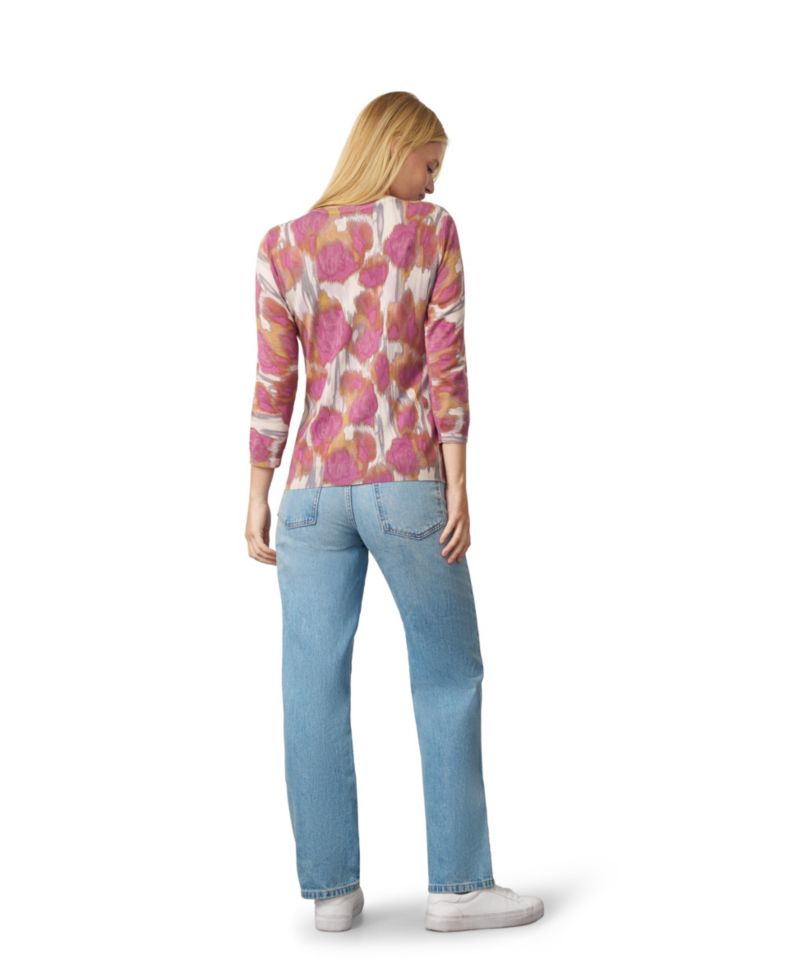 Women's Floral Animal Print 3/4-Sleeve Crewneck Cardigan