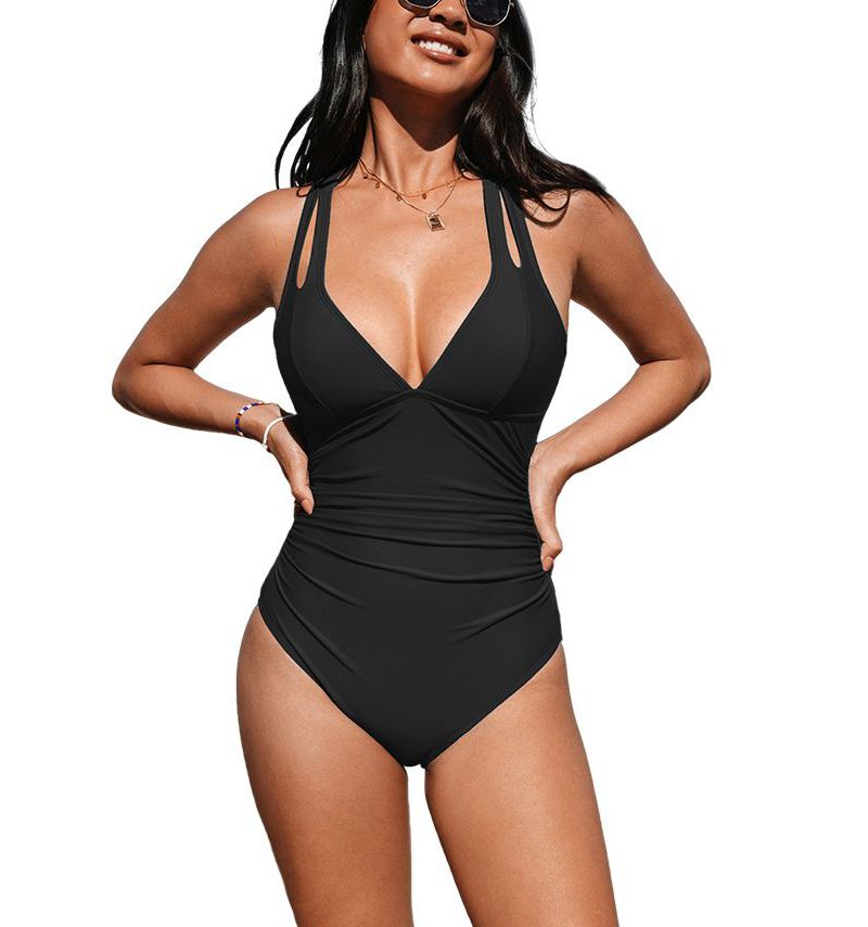 Women's Release Happiness Ruched Cross Back One Piece Swimsuit