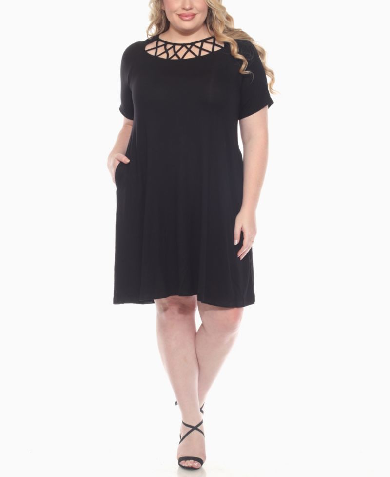 Plus Size Short Sleeve Crisscross Neck A-Line Dress