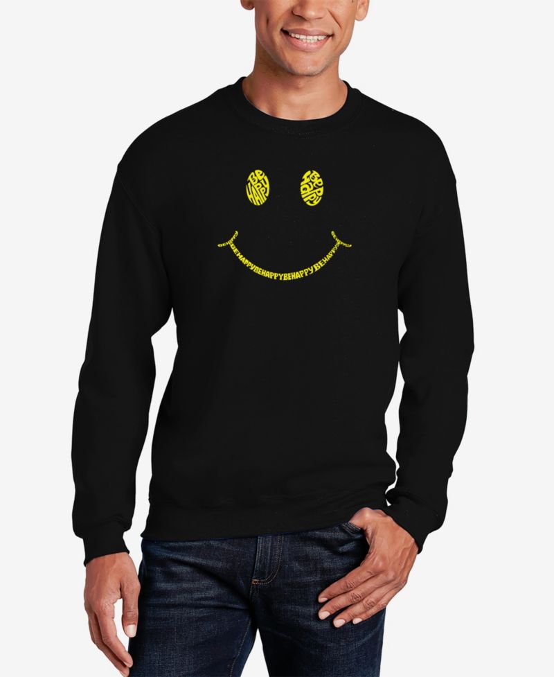 Men's Be Happy Smiley Face Word Art Crew Neck Sweatshirt