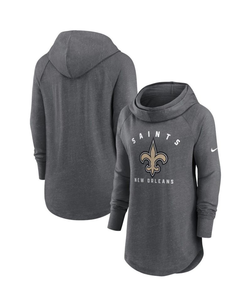 Women's Heather Charcoal New Orleans Saints Raglan Funnel Neck Pullover Hoodie