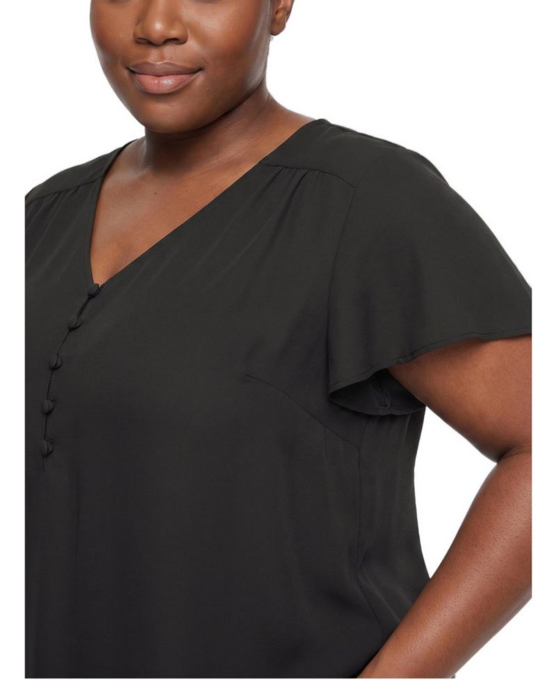 Plus Size Harper V-Neck Short-Flutter-Sleeves Georgette Blouse