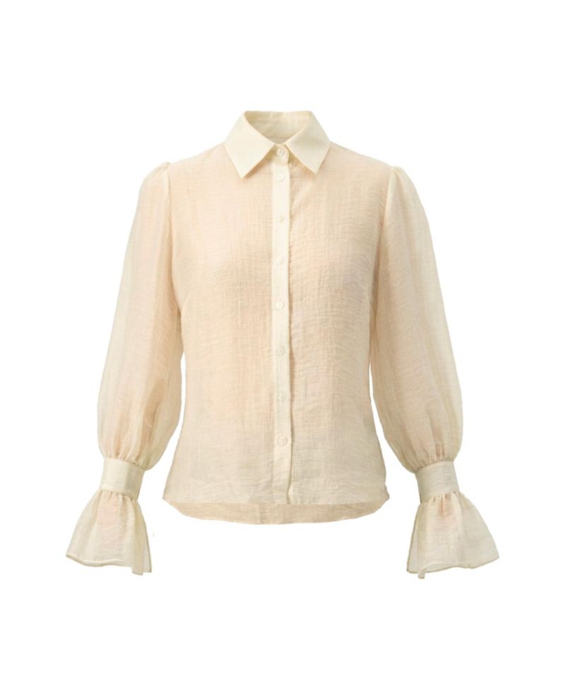 Women's See-Through Long Sleeve Shirt With Wide Cuffs