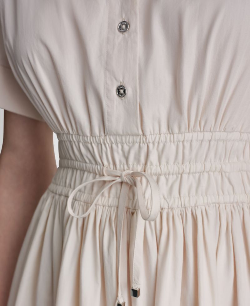 Women's Embroidered Short-Sleeve Cotton Shirt-Dress